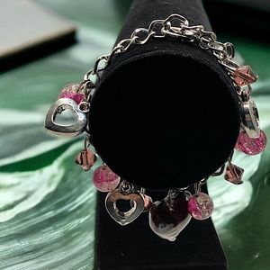 Purple and Silver-Tone Hearts Mixed Media Beaded Bracelet!